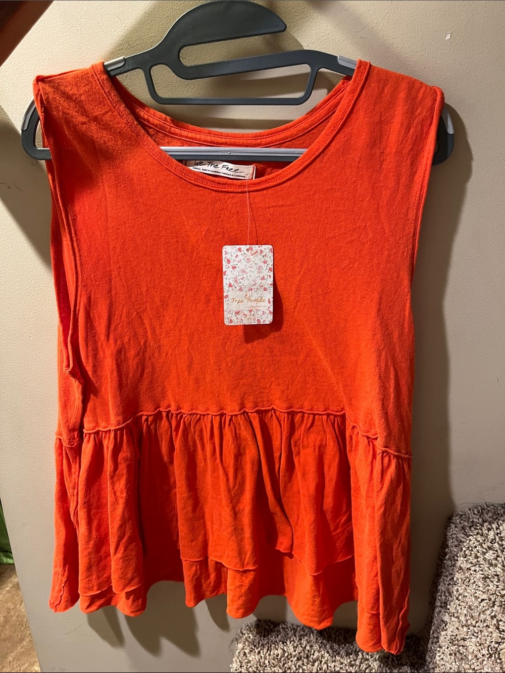 We The Free Vibrant Orange Peplum Sleeveless Top